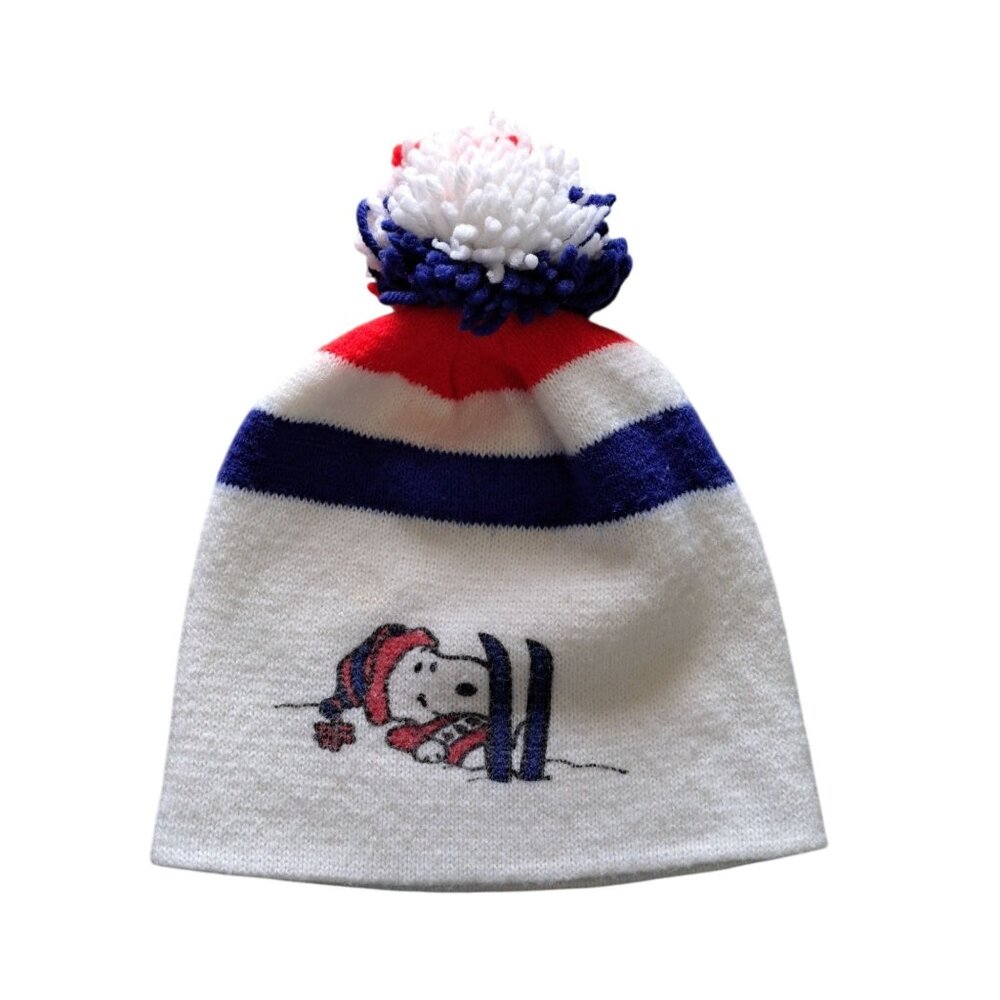 Vtg 1958 Snoopy Winter Hat With Pom Pom Red White & Blue Stripes Knit One Size